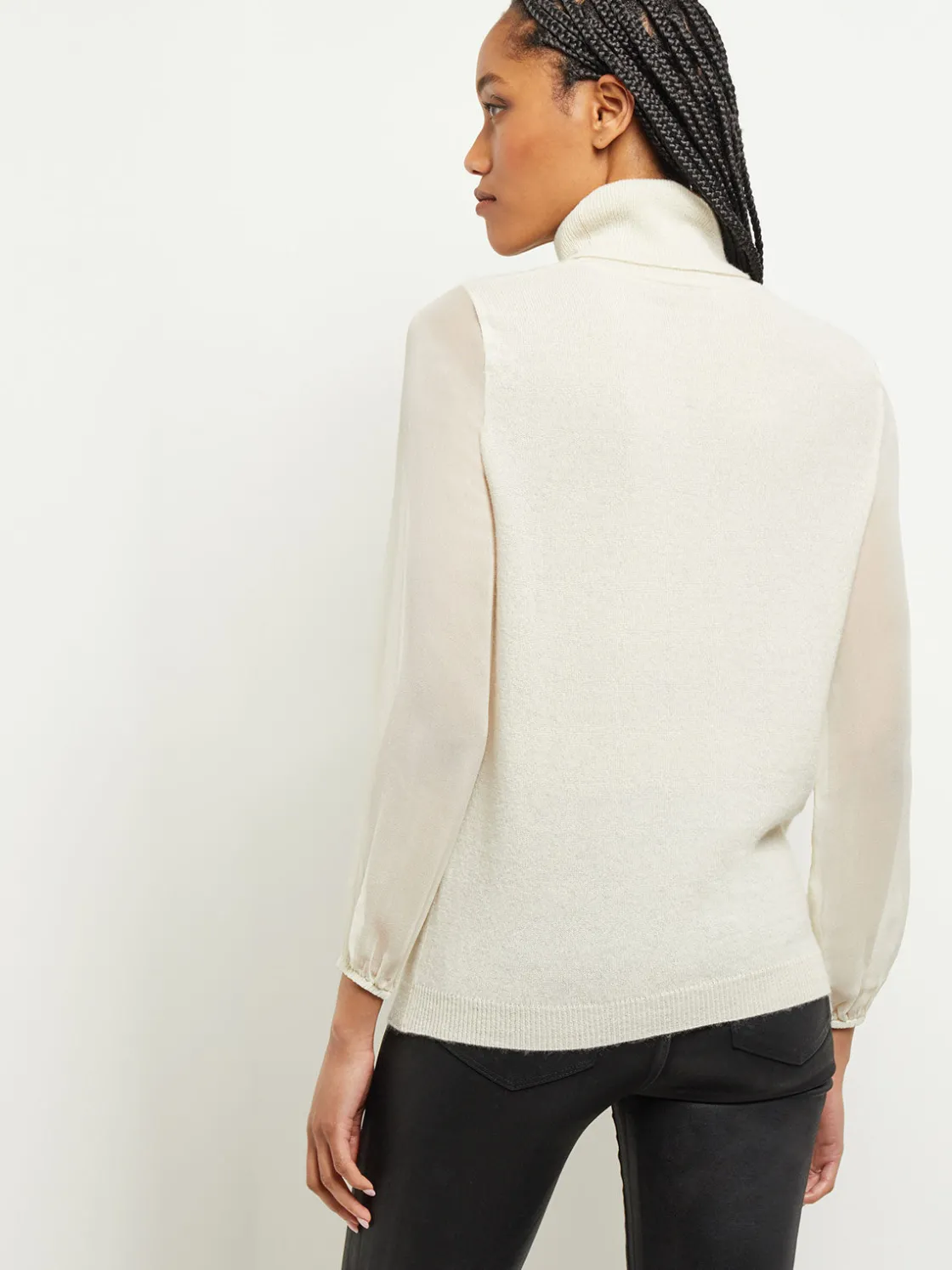Misook Tops & Tees|Chiffon Sleeve Cashmere Turtleneck