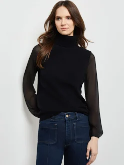 Misook Tops & Tees|Chiffon Sleeve Cashmere Turtleneck