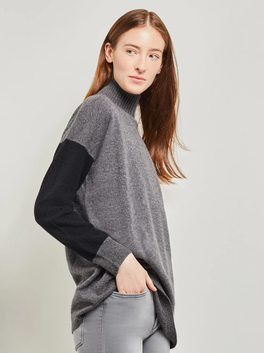 Misook Tops & Tees|Colorblock Cashmere Turtleneck Tunic