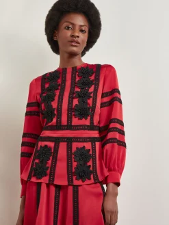 Misook Blouses & Shirts|Tops & Tees|Crepe de Chine Floral Lace Peplum Blouse