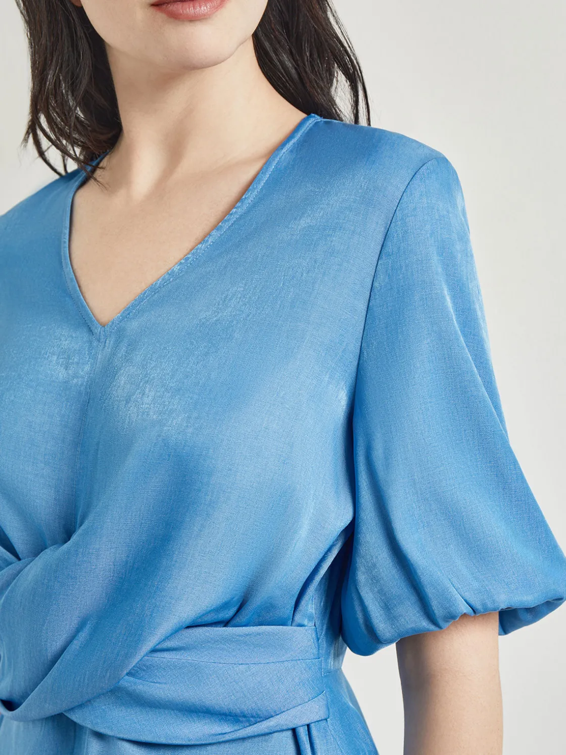 Misook Blouses & Shirts|Tops & Tees|Crossover Peplum Blouse - Puff Sleeve Woven