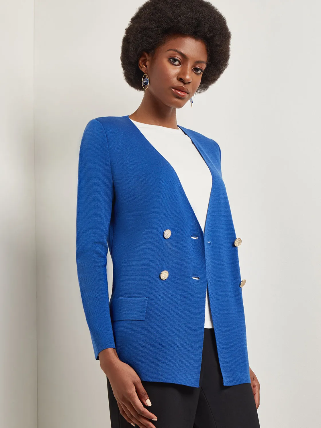 Misook Jackets & Coats|Double Breasted Open Neck Knit Jacket