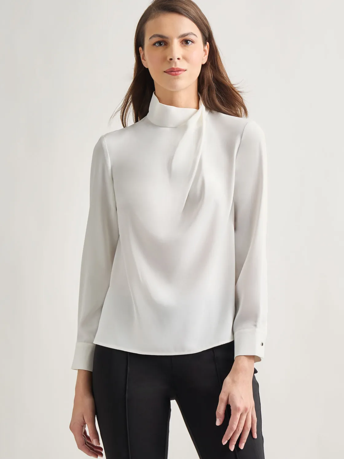 Misook Blouses & Shirts|Tops & Tees|Draped Crepe de Chine Mock Neck Blouse