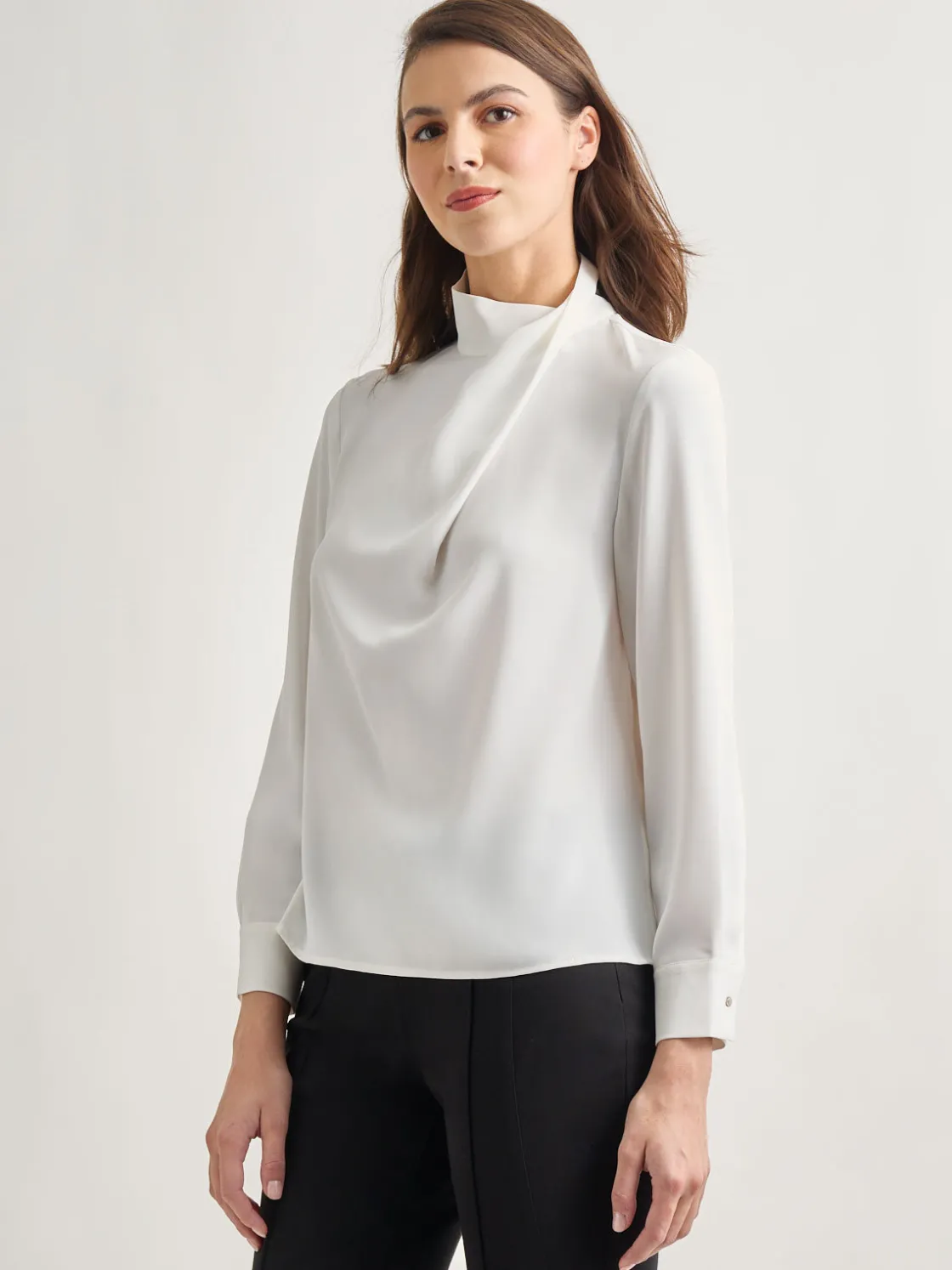 Misook Blouses & Shirts|Tops & Tees|Draped Crepe de Chine Mock Neck Blouse
