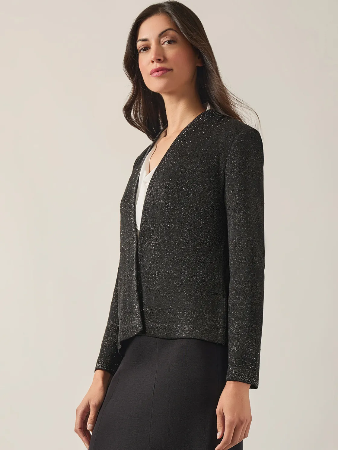 Misook Jackets & Coats|Embellished Lurex Open Neck Jacket