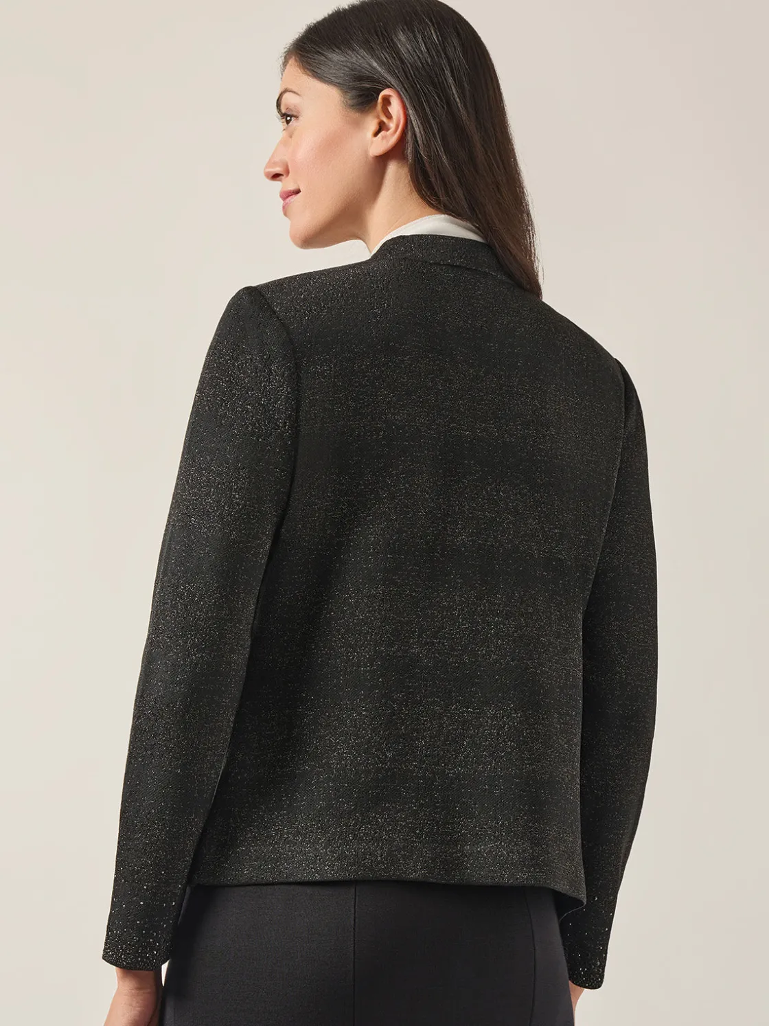 Misook Jackets & Coats|Embellished Lurex Open Neck Jacket