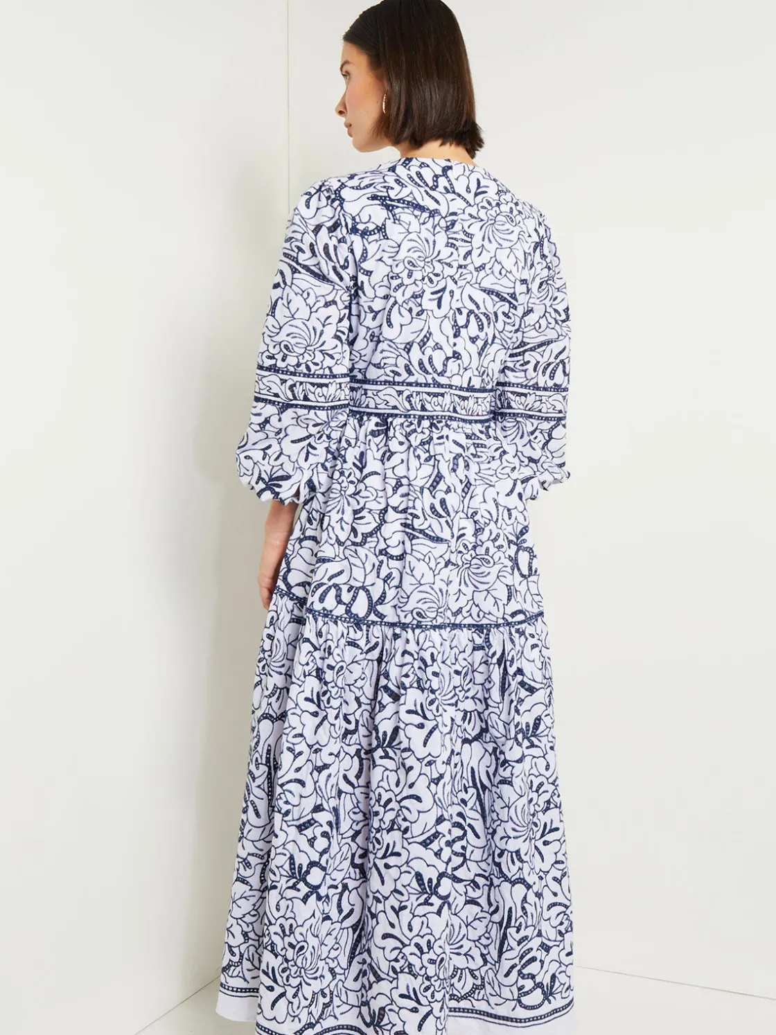 Misook Dresses|Embroidered Floral Cotton Maxi Dress