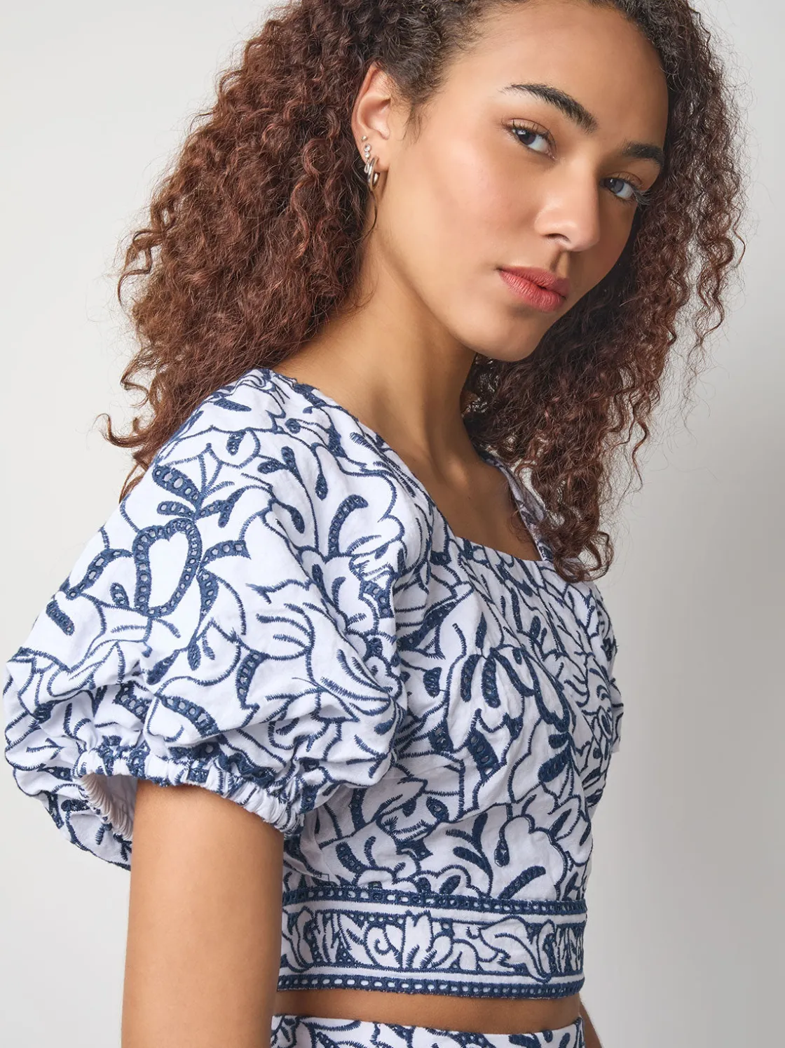 Misook Blouses & Shirts|Tops & Tees|Embroidered Floral Cropped Cotton Blouse