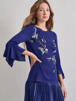 Misook Tops & Tees|Embroidered Floral Knit Blouse