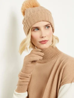 Misook Accessories|Faux Fur Pom Pom Cashmere Hat
