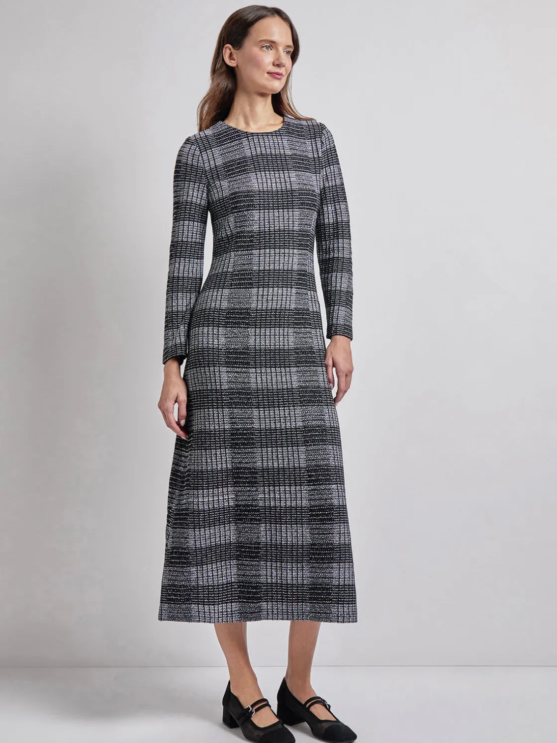 Misook Dresses|Fit & Flare Tweed Knit Maxi Dress