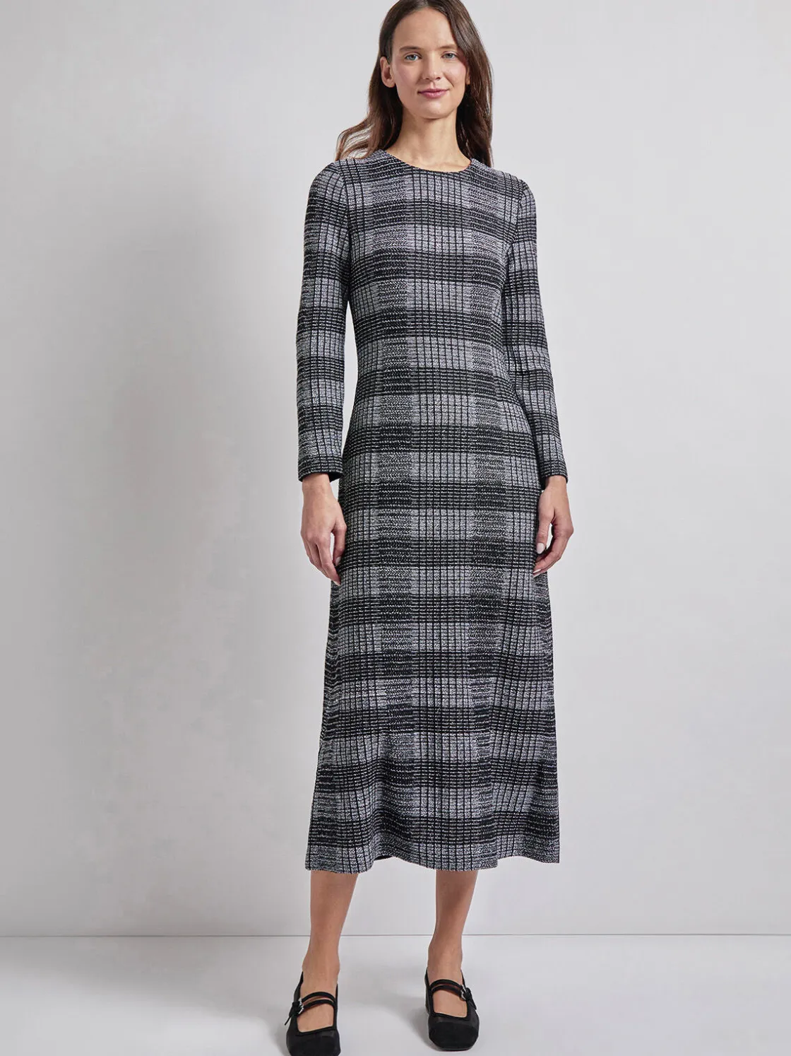 Misook Dresses|Fit & Flare Tweed Knit Maxi Dress