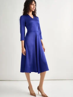 Misook Dresses|Fit-and-Flare Crepe de Chine Midi Dress