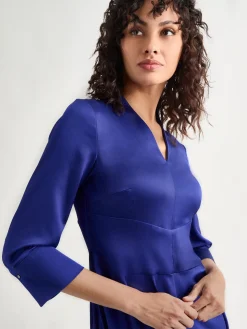 Misook Dresses|Fit-and-Flare Crepe de Chine Midi Dress