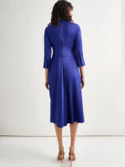 Misook Dresses|Fit-and-Flare Crepe de Chine Midi Dress