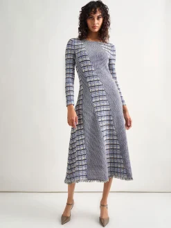 Misook Dresses|Fit-and-Flare Multi-Stitch Tweed Maxi Dress
