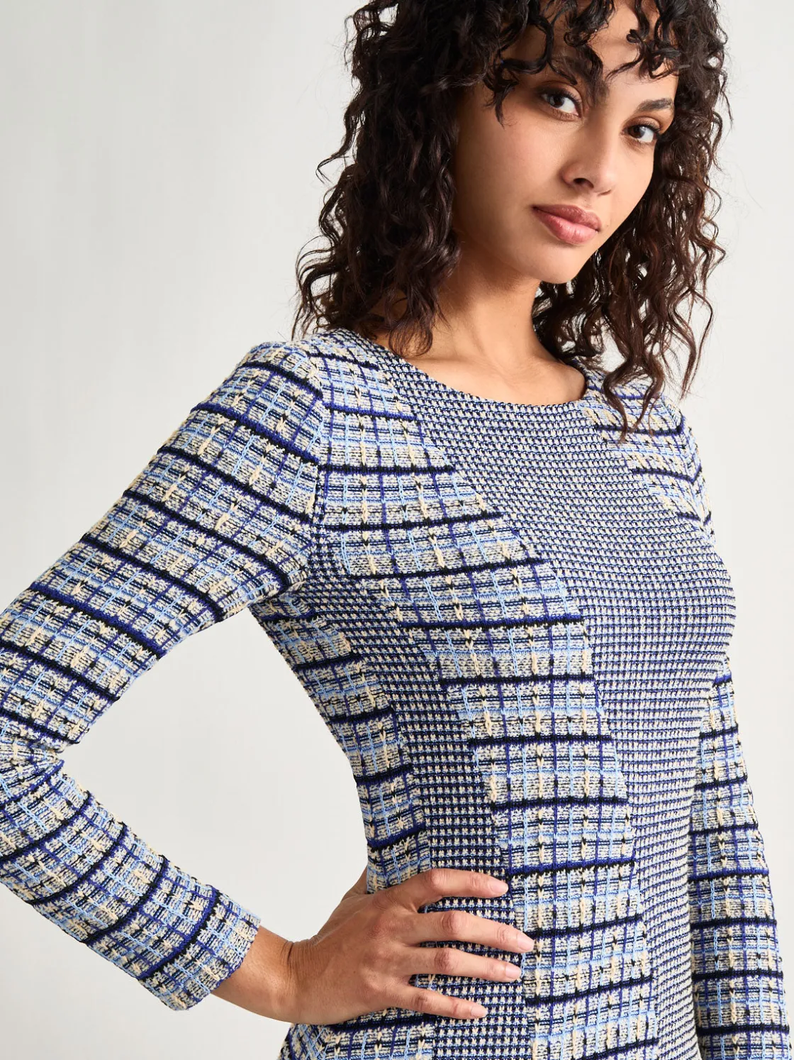 Misook Dresses|Fit-and-Flare Multi-Stitch Tweed Maxi Dress