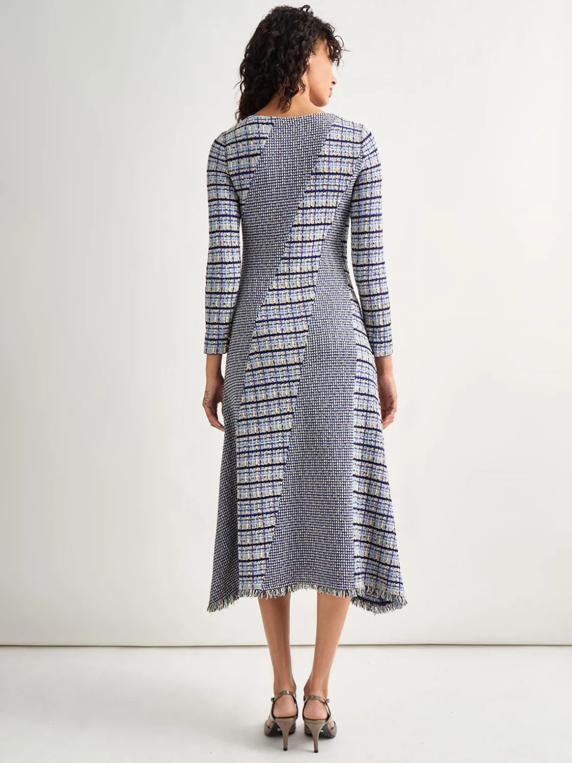 Misook Dresses|Fit-and-Flare Multi-Stitch Tweed Maxi Dress