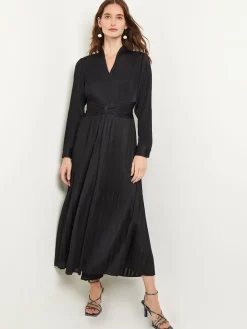 Misook Dresses|Fit-and-Flare Pleated Woven Maxi Dress