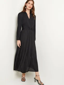 Misook Dresses|Fit-and-Flare Pleated Woven Maxi Dress