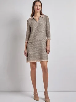 Misook Dresses|Fringe Trim Intarsia Knit Shift Dress