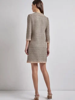 Misook Dresses|Fringe Trim Intarsia Knit Shift Dress