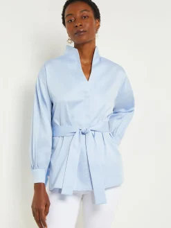 Misook Blouses & Shirts|Tops & Tees|Funnel Neck Belted Cotton Blouse