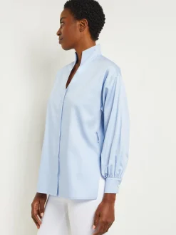 Misook Blouses & Shirts|Tops & Tees|Funnel Neck Belted Cotton Blouse