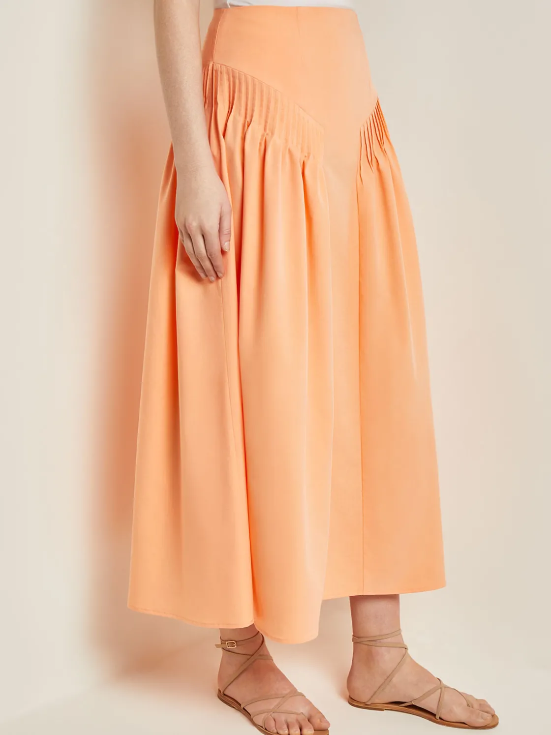 Misook Skirts|Godet Midi Skirt - Pleated Faux Cupro Silk