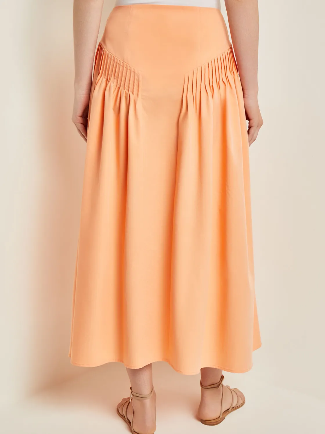 Misook Skirts|Godet Midi Skirt - Pleated Faux Cupro Silk