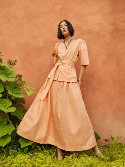 Misook Skirts|Godet Midi Skirt - Pleated Faux Cupro Silk