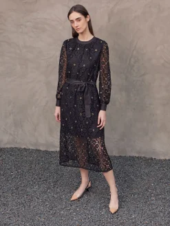 Misook Dresses|Gold Grommet Laced Shift Midi Dress