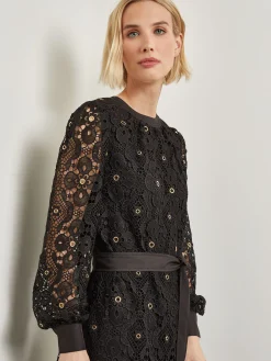 Misook Dresses|Gold Grommet Laced Shift Midi Dress