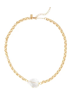 Misook Accessories|Necklaces|Handmade Wire Wrapped Crystal Nugget Matte Gold Rolo Chain Necklace