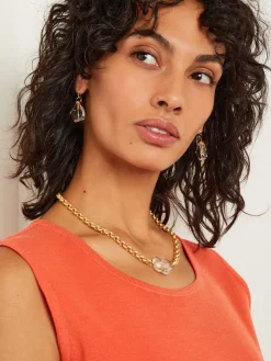 Misook Accessories|Necklaces|Handmade Wire Wrapped Crystal Nugget Matte Gold Rolo Chain Necklace