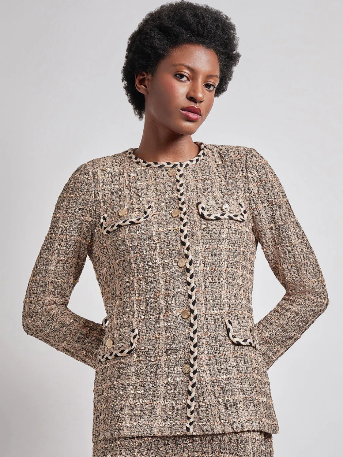 Misook Jackets & Coats|Heritage Fit Braid Trim Tweed Knit Jacket