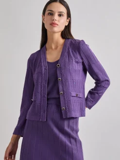 Misook Jackets & Coats|Heritage Fit Braided Trim Tonal Zig-Zag Knit Cardigan
