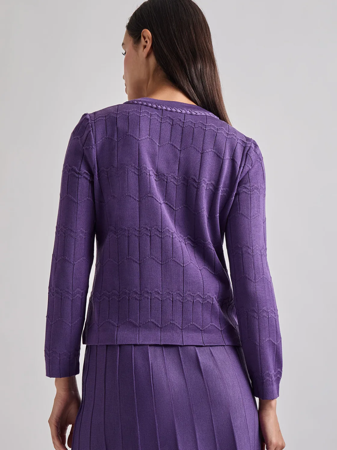 Misook Jackets & Coats|Heritage Fit Braided Trim Tonal Zig-Zag Knit Cardigan