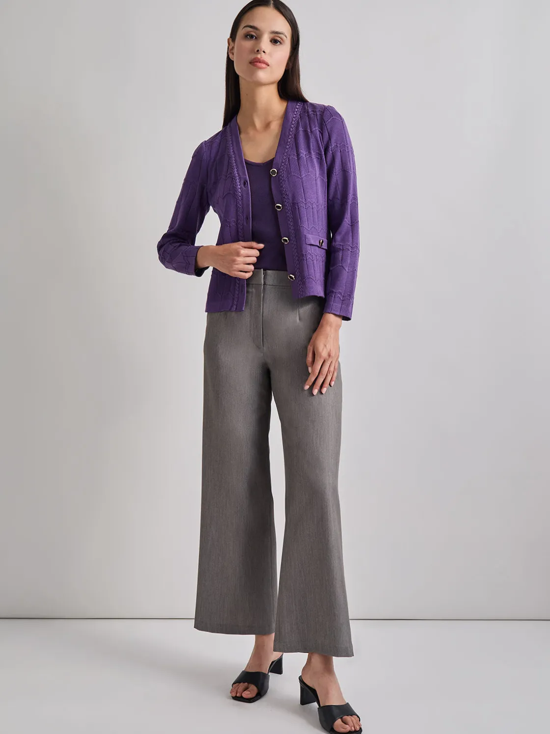 Misook Jackets & Coats|Heritage Fit Braided Trim Tonal Zig-Zag Knit Cardigan