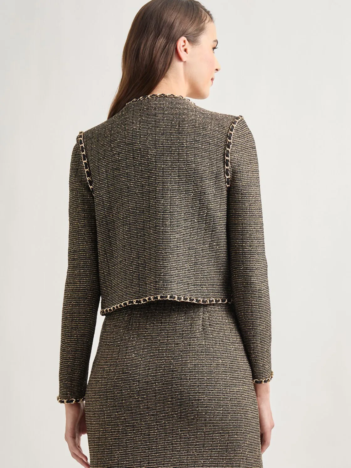 Misook Jackets & Coats|Heritage Fit Curbed Chain Trim Lurex Knit Jacket