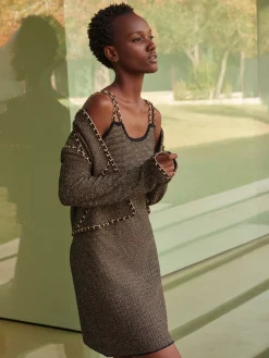 Misook Jackets & Coats|Heritage Fit Curbed Chain Trim Lurex Knit Jacket