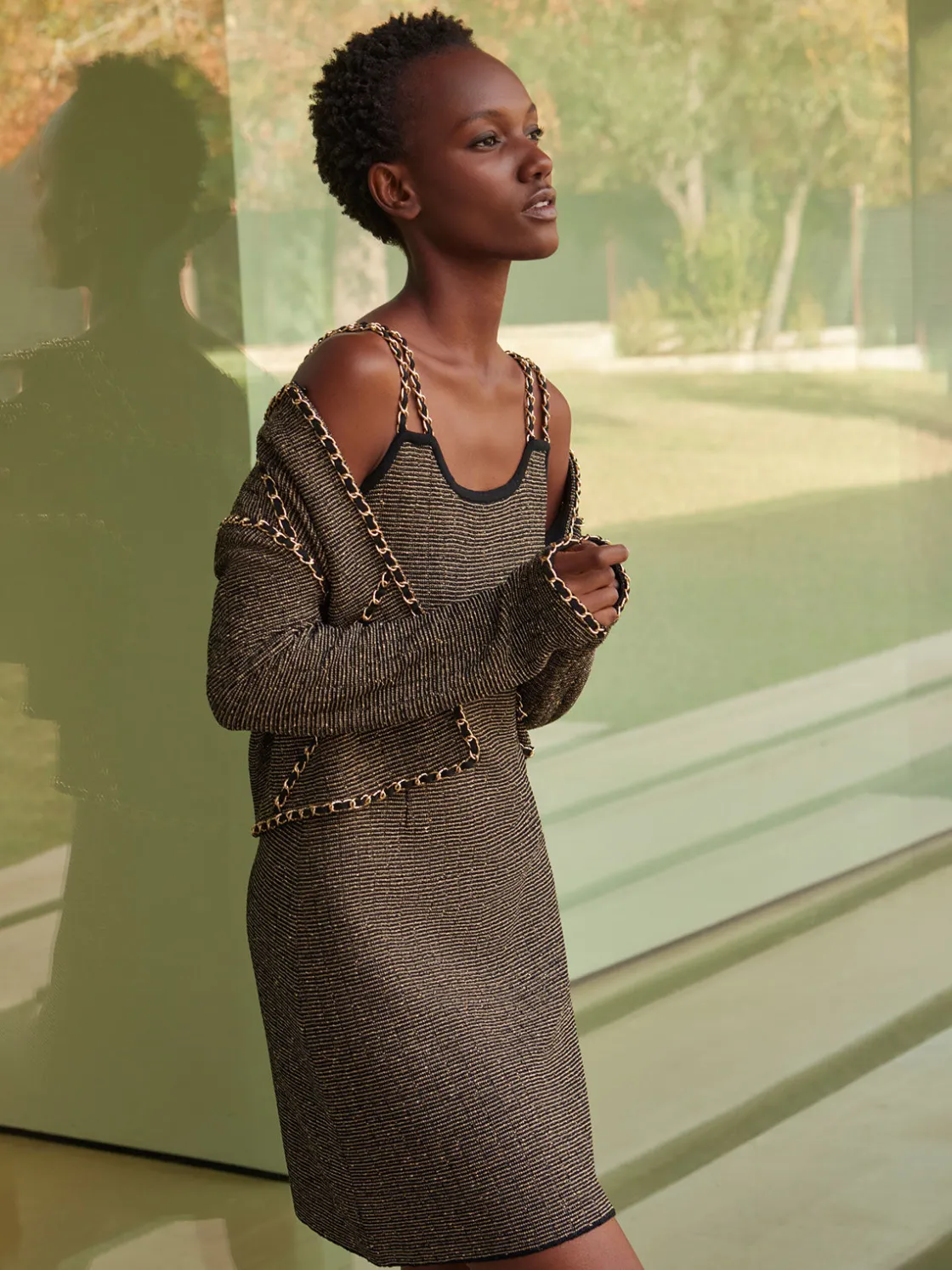 Misook Jackets & Coats|Heritage Fit Curbed Chain Trim Lurex Knit Jacket