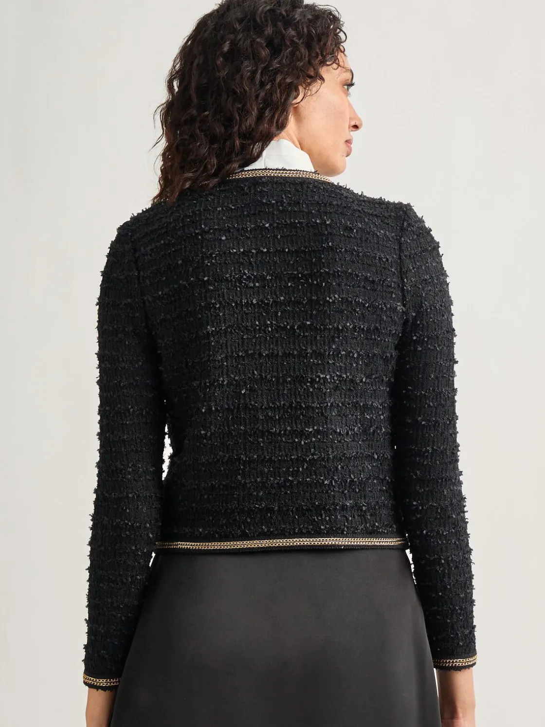 Misook Jackets & Coats|Heritage Fit Double Chain Trim Eyelash Knit Jacket