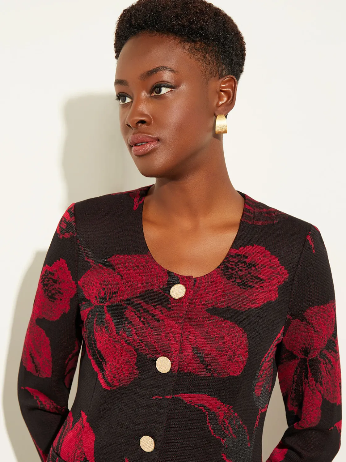 Misook Jackets & Coats|Heritage Fit Floral Button-Front Knit Jacket