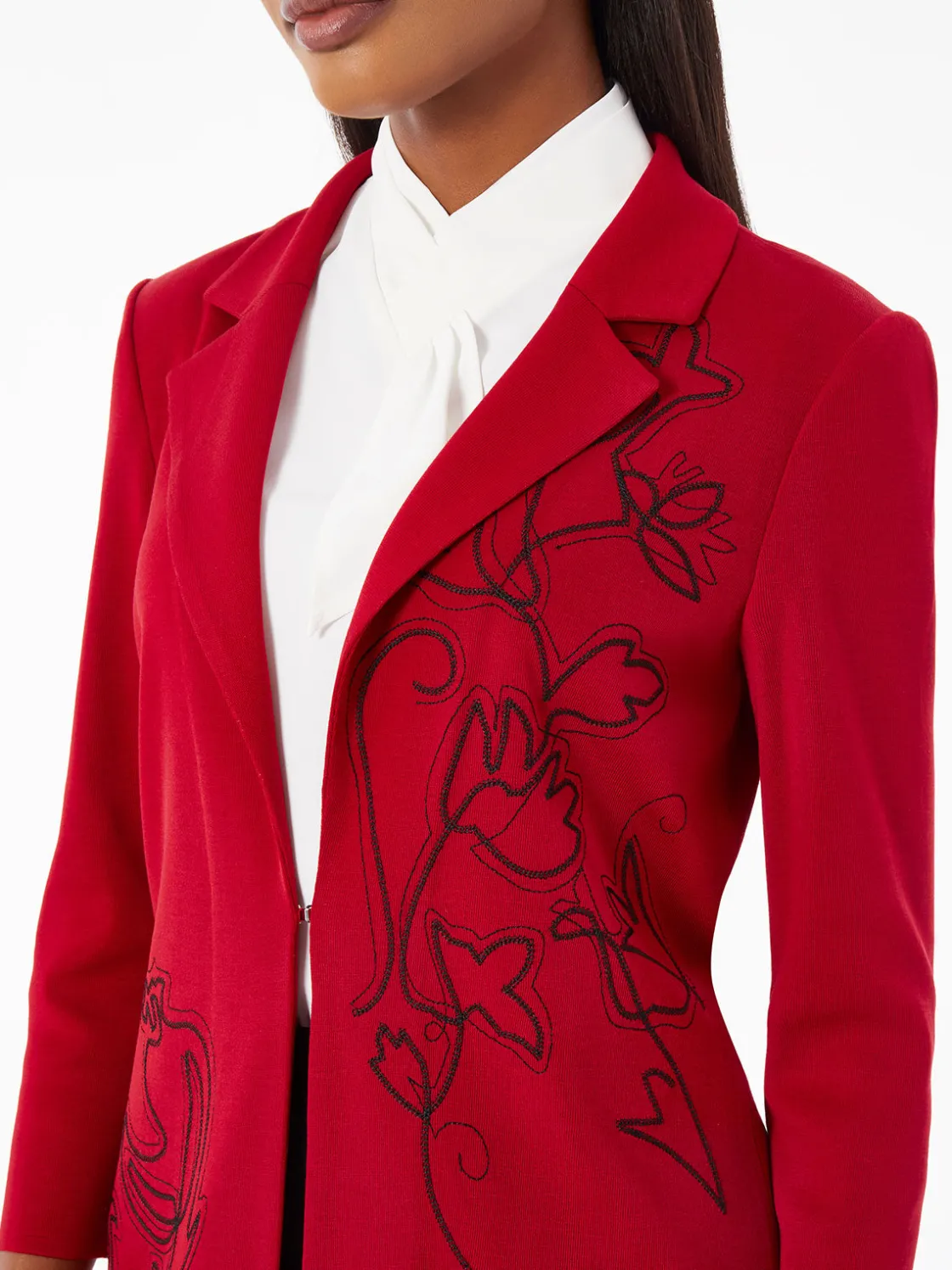 Misook Jackets & Coats|Heritage Fit Floral Embroidery Long Knit Jacket