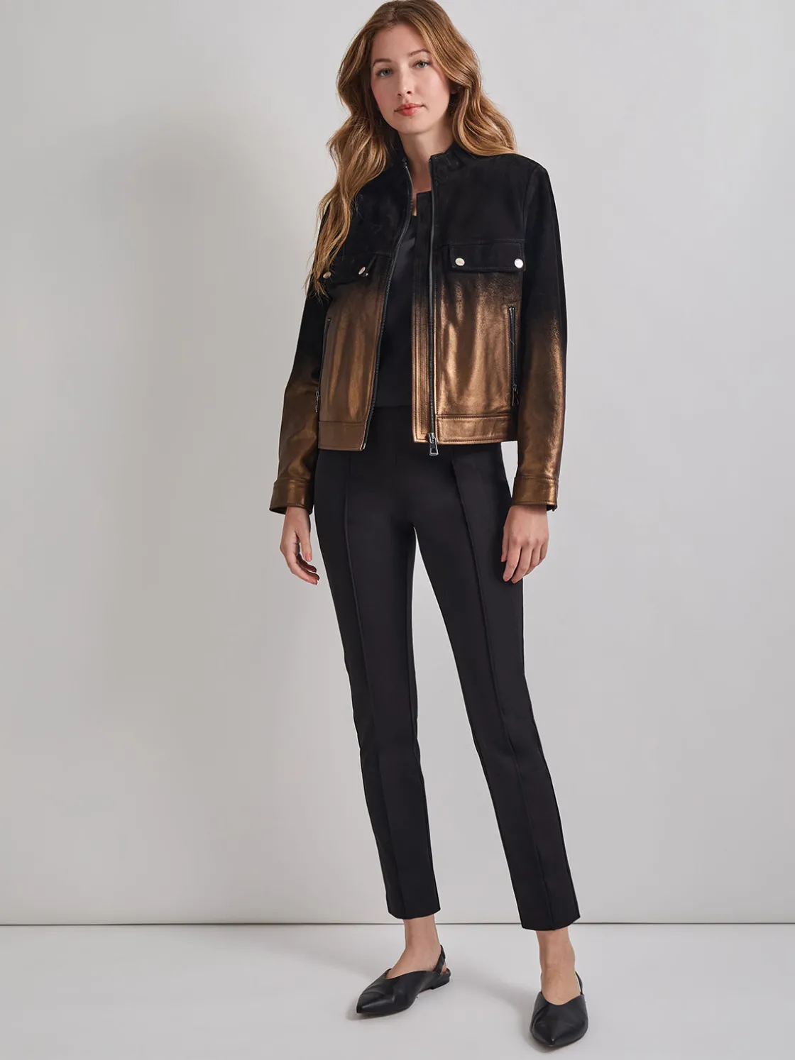 Misook Jackets & Coats|Heritage Fit Gold Ombre Suede Leather Trucker Jacket