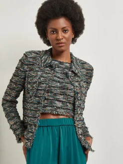 Misook Jackets & Coats|Heritage Fit Lapel Jacket - Fringe Trim Tweed Knit