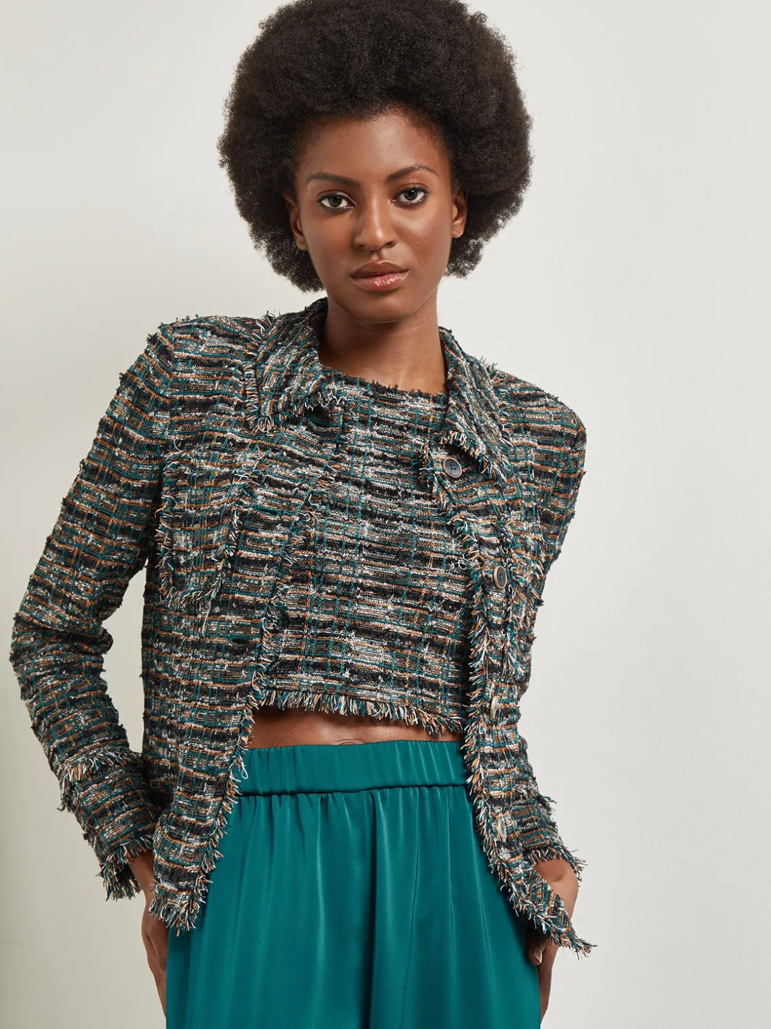 Misook Jackets & Coats|Heritage Fit Lapel Jacket - Fringe Trim Tweed Knit