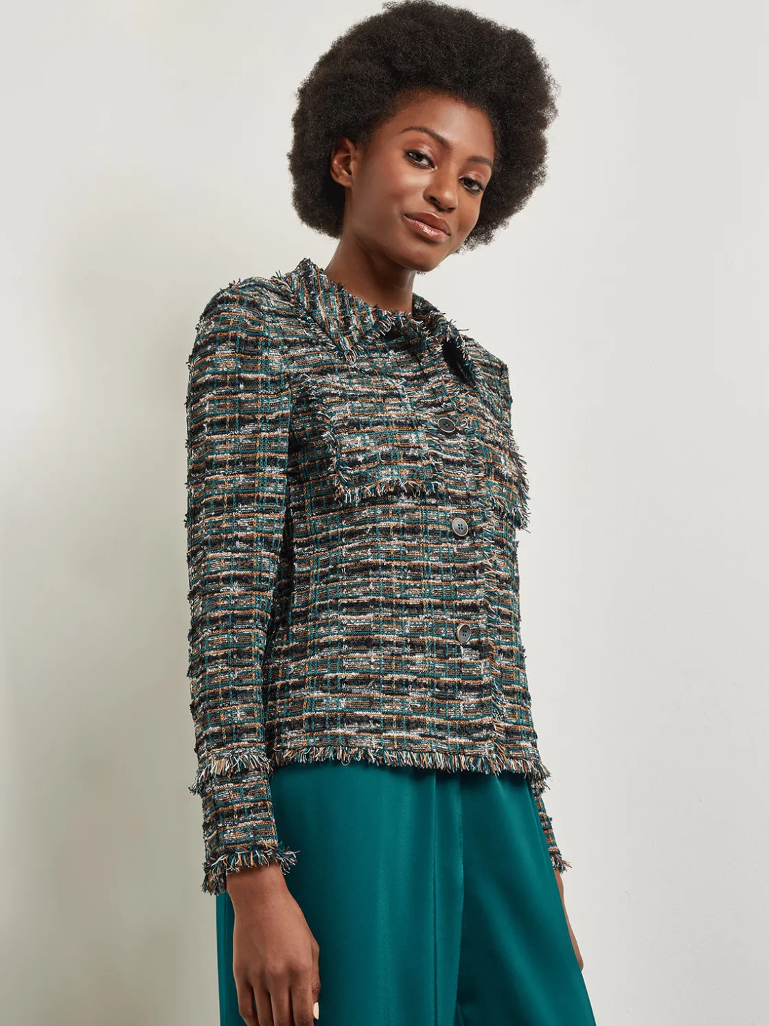 Misook Jackets & Coats|Heritage Fit Lapel Jacket - Fringe Trim Tweed Knit