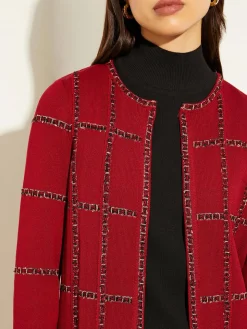 Misook Jackets & Coats|Heritage Fit Tweed Trim Windowpane Knit Duster